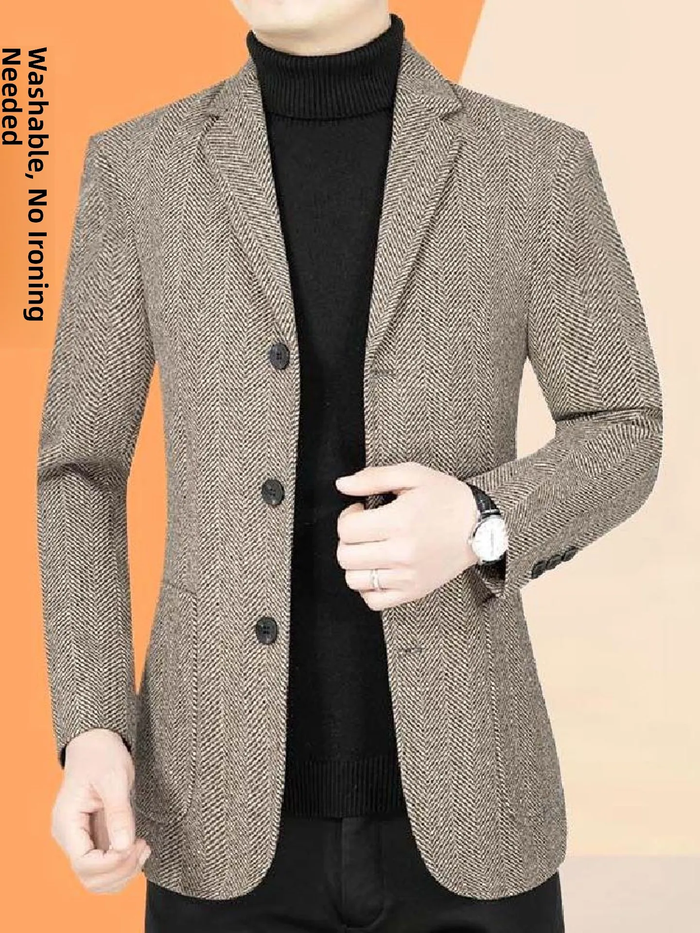 

Мужской повседневный костюм класса люкс: новая коллекция весна-осень, цельный комплект, не требует глажки, для отцов, деловой стиль, лёгкий.