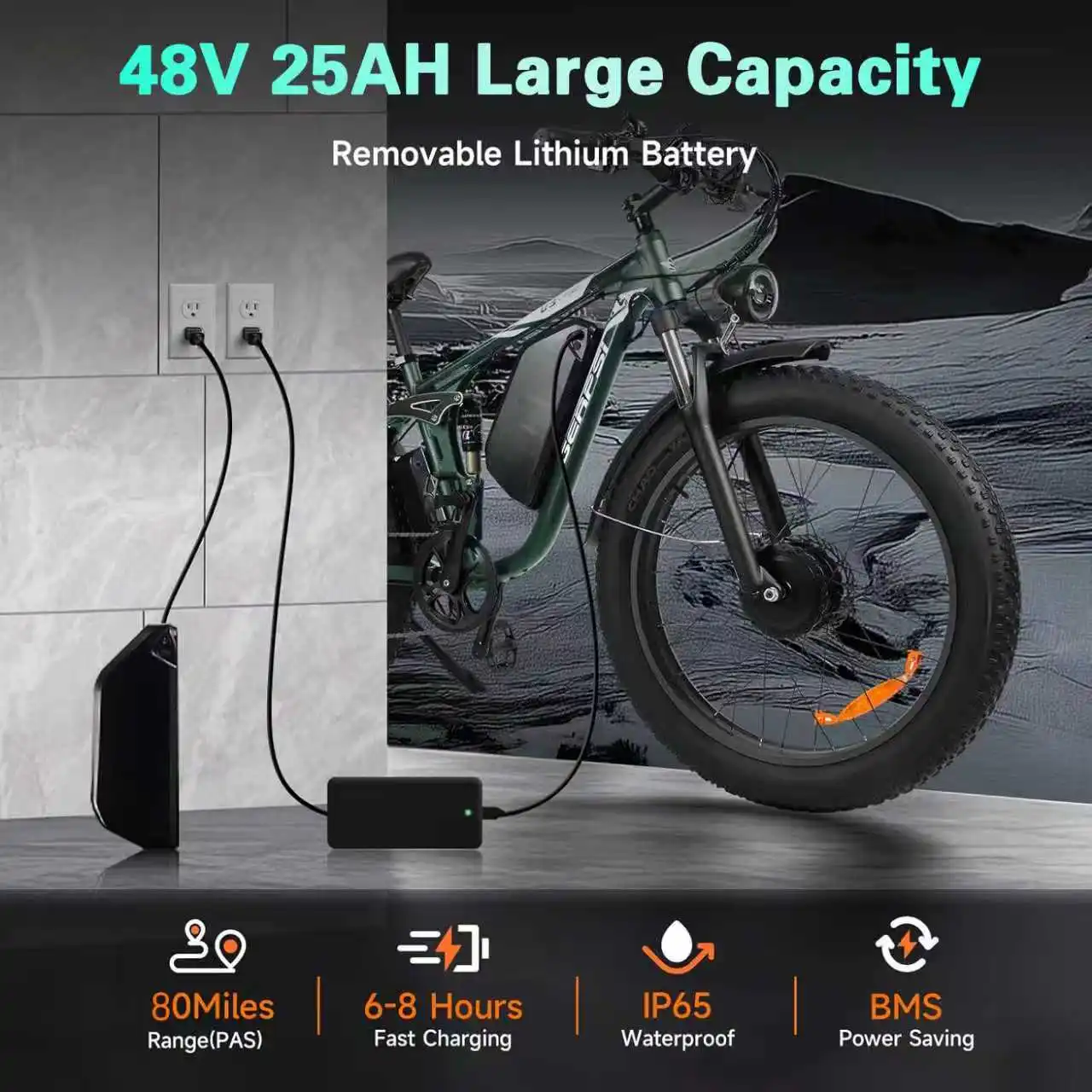 BAOLUJIE 26 Inches Adult Electric Mountain Bike 25Ah Battery, 3000W Dual Motor Ebike, 7-speed Electric Bicycle Fat Tire Ebike