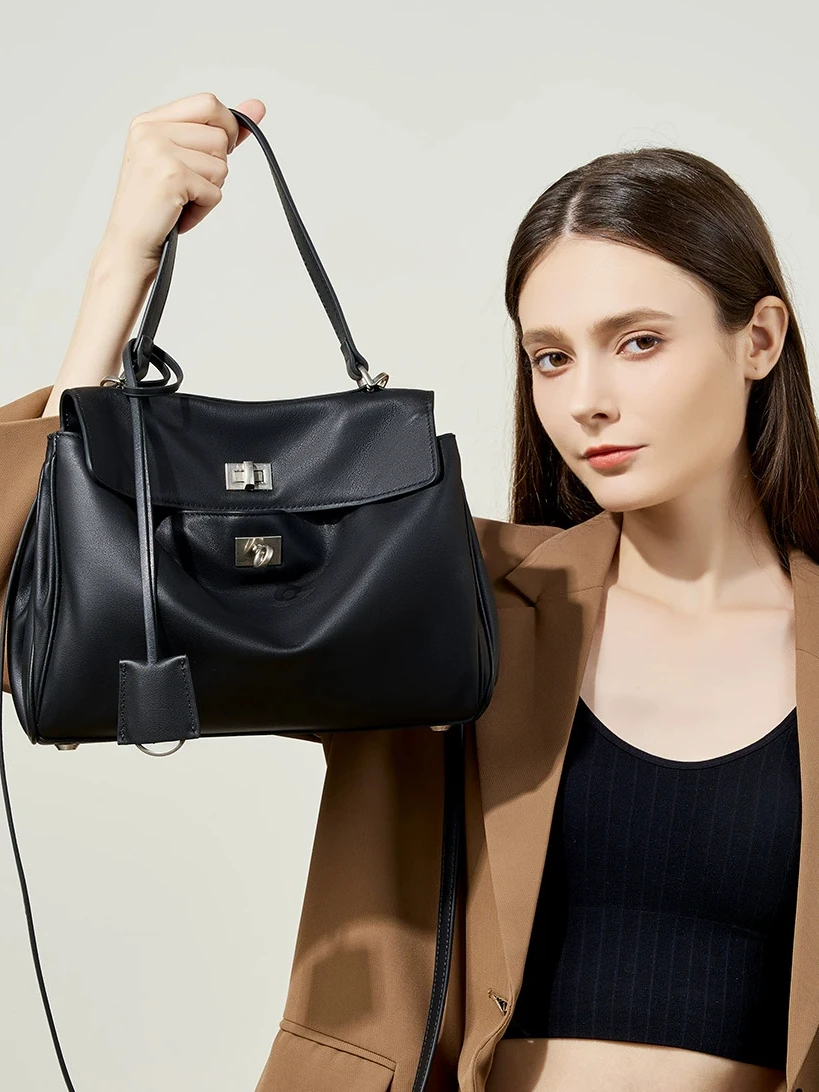 حقيبة يد Rodeo Kelly الجديدة ذات سعة كبيرة من جلد العجل الناعم ومقبض كتف واحد وقفل حقيبة تحت الإبط للركاب