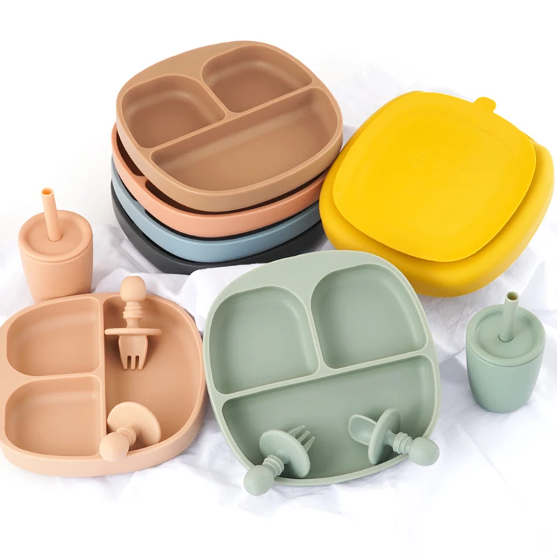 1 pz piatto per l\'alimentazione del commestibile con ventosa per bambini piatto da pranzo in Silicone ciotola da allenamento stoviglie per bambini