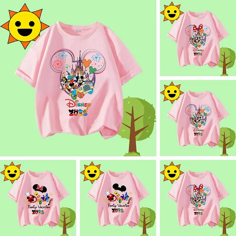 

2025 New Style Mickey Minnie Kids Crew Neck Short-Sleeved Mickey Mouse Cartoon Print Boys' and Girls'Sports Shirt Summer T-Shirt