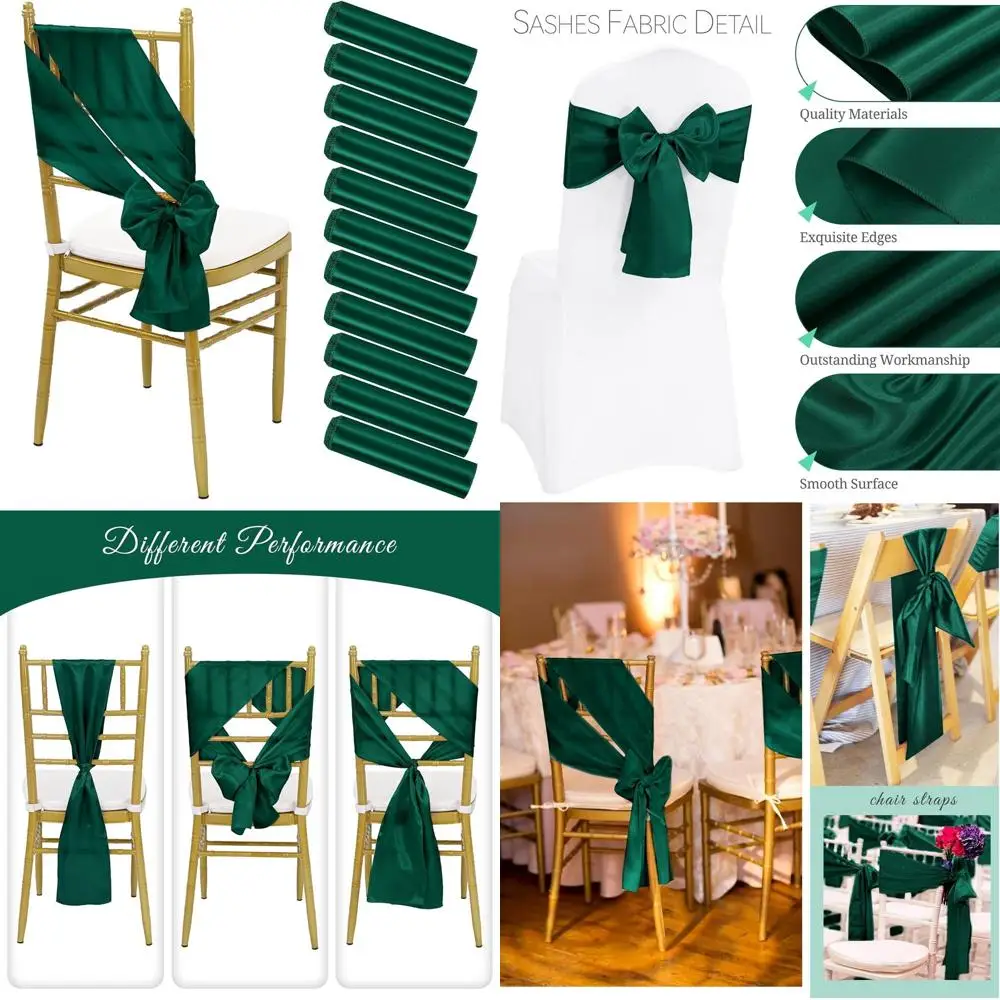 

Emerald Green Satin Chair Sashes, 60 Pack, 7x78in, for Weddings, Parties, and Banquets