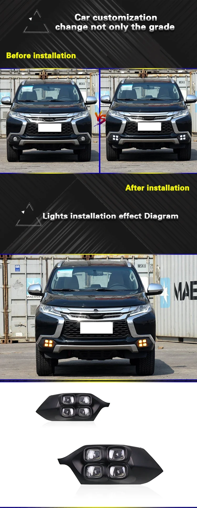 DRL For Mitsubishi Pajero Sport 2015 2016 Fog Lamp Modification Car Led Daytime Running Light Dynamic Yellow Turn Signal Lights detail image 1