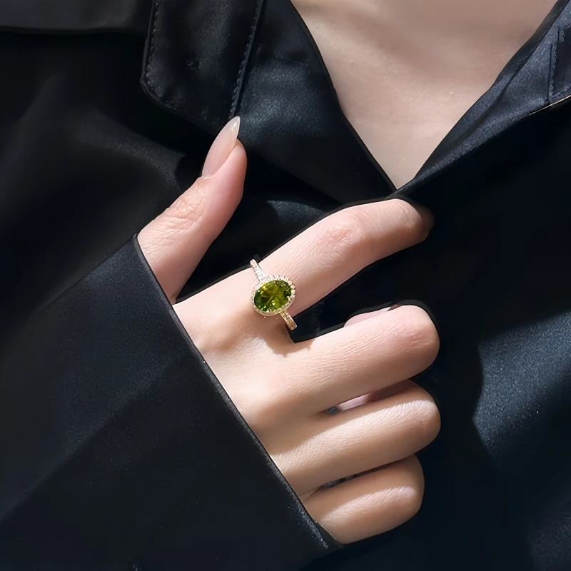 

Exquisite Luxury Green Oval Zircon Crystal Adjustable Rings For Women Design Fashion Finger Ring Gift Party Charm Jewelry