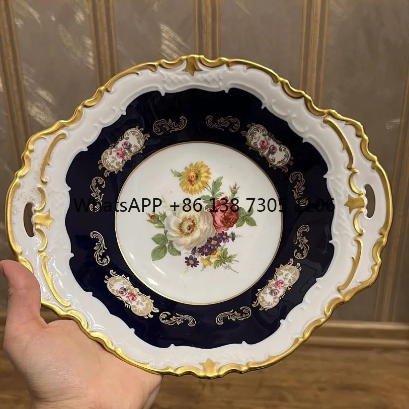 

Vintage cobalt blue dessert plate handmade gilt fruit plate candy plate tableware