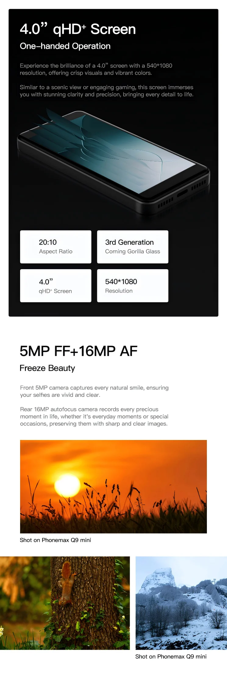 UNIWA Phonemax Q9 4G Mini Phone 4.0Inch Ips Touch Screen 4GB RAM 64GB ROM Android14 2000mAh Battery Small Smartphone