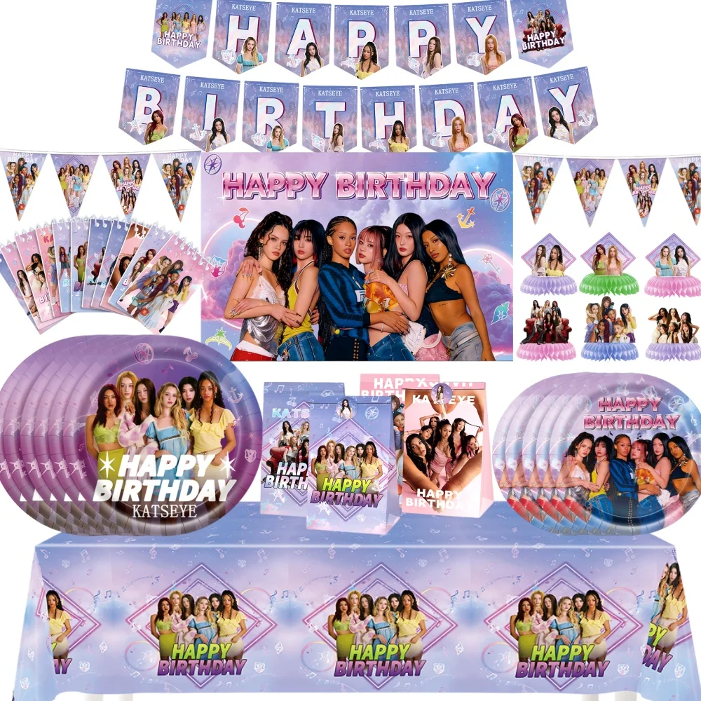 Heiße Idol Katseye Geburtstagsparty-Dekoration: Lila Teller, Becher, Servietten, Ballons für K-Pop-Partys, Mädchen-Partyzubehör, Fan-Geschenke