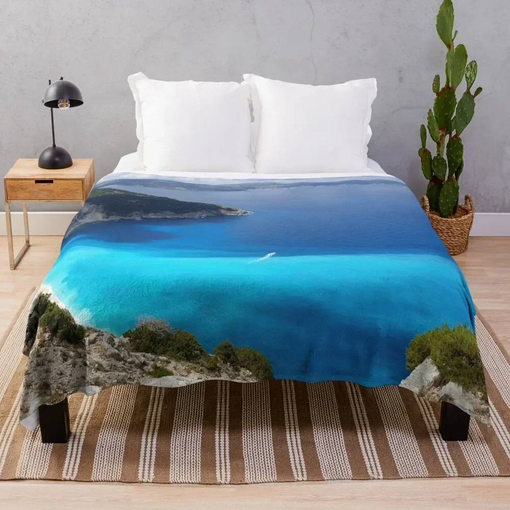 

Greek Island Kefalonia Beach View Throw Blanket Stain Resistant Cozy Warm Blanket