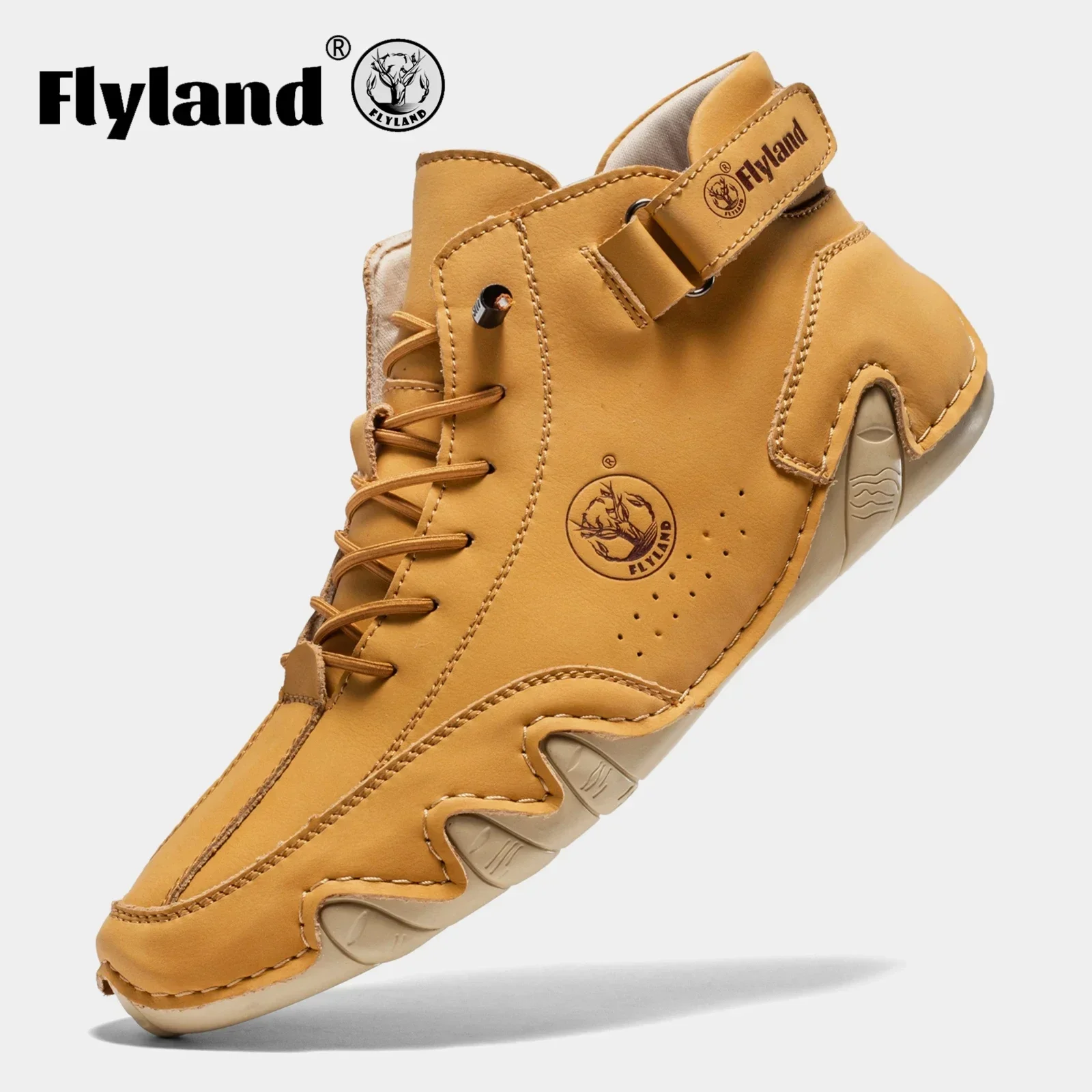 Flyland Men‘s Casual Leather Shoes Ankle Chukka Boots Handmade Retro British Walking Daily Work Office Shoe for Male