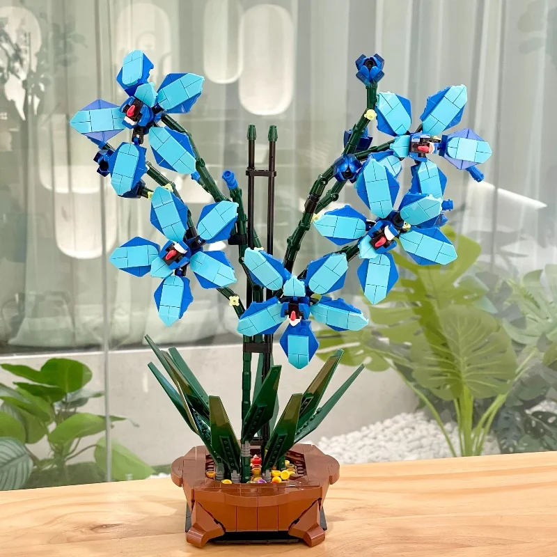 Eternal Flower Pot Planting Blocks Simulation Blue Orchid Rose Sunflower Parrot Diy Decoration