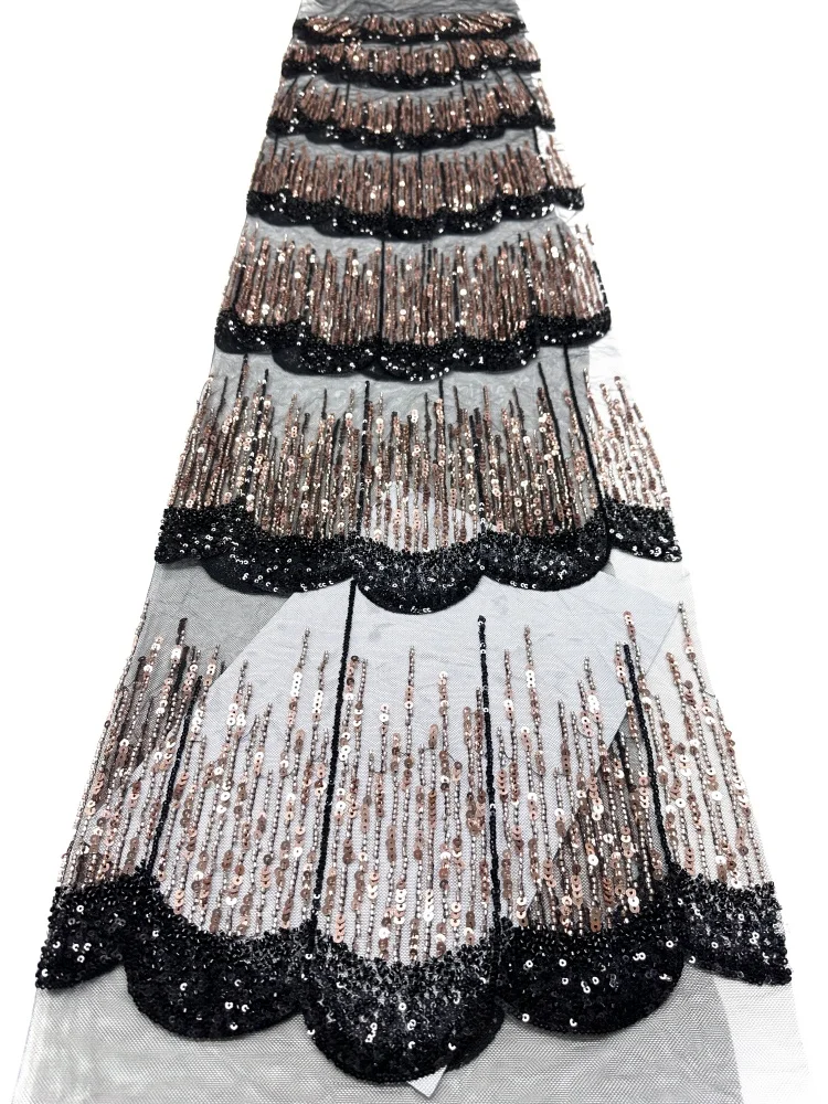 

2026 High Quality African Heavy Beaded Lace Fabric Luxury French Sequins Mesh Embroidery Fabric for Wedding Party Dresses