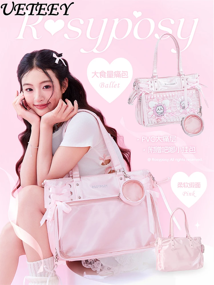 

Japanese Style Original Design Lolita Ribbon Lace-up Handbag Sweet Girl Versatile Shopping Travel Shoulder Bag Cosmetic Bags