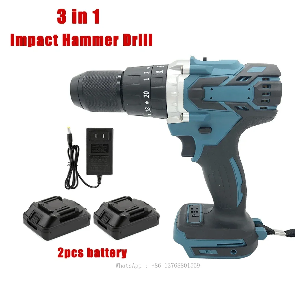 

3 In 1 Brushless Cordless Electric Impact Hammer Drill Body 20+3 Torque Impact Drill Electric Screwdriver For 18V Makita Battery