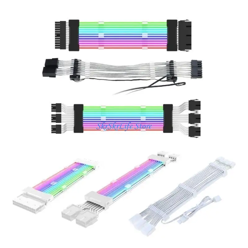 Fuente alimentación PSU escritorio E65E 24PIN Argb Cable iluminación doble vía 5V3P AURA-3PIN PCI-E GPU 8PINX2