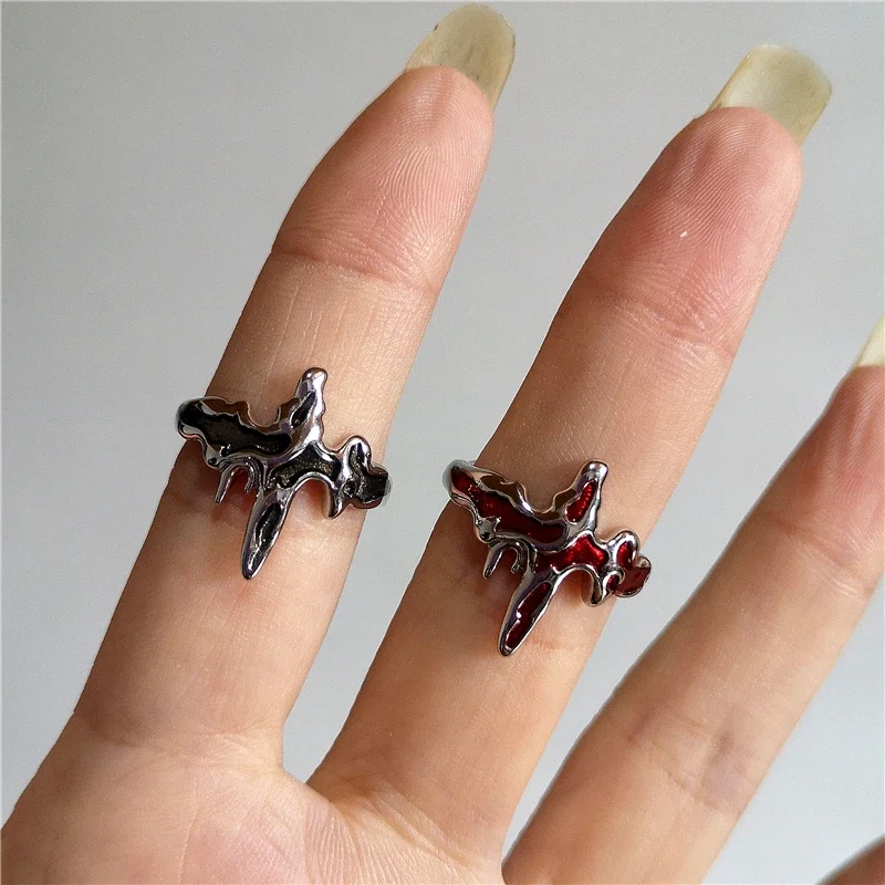 Punk Exaggerated Geometric Black & Red Cross Ring, Gothic Jewelry