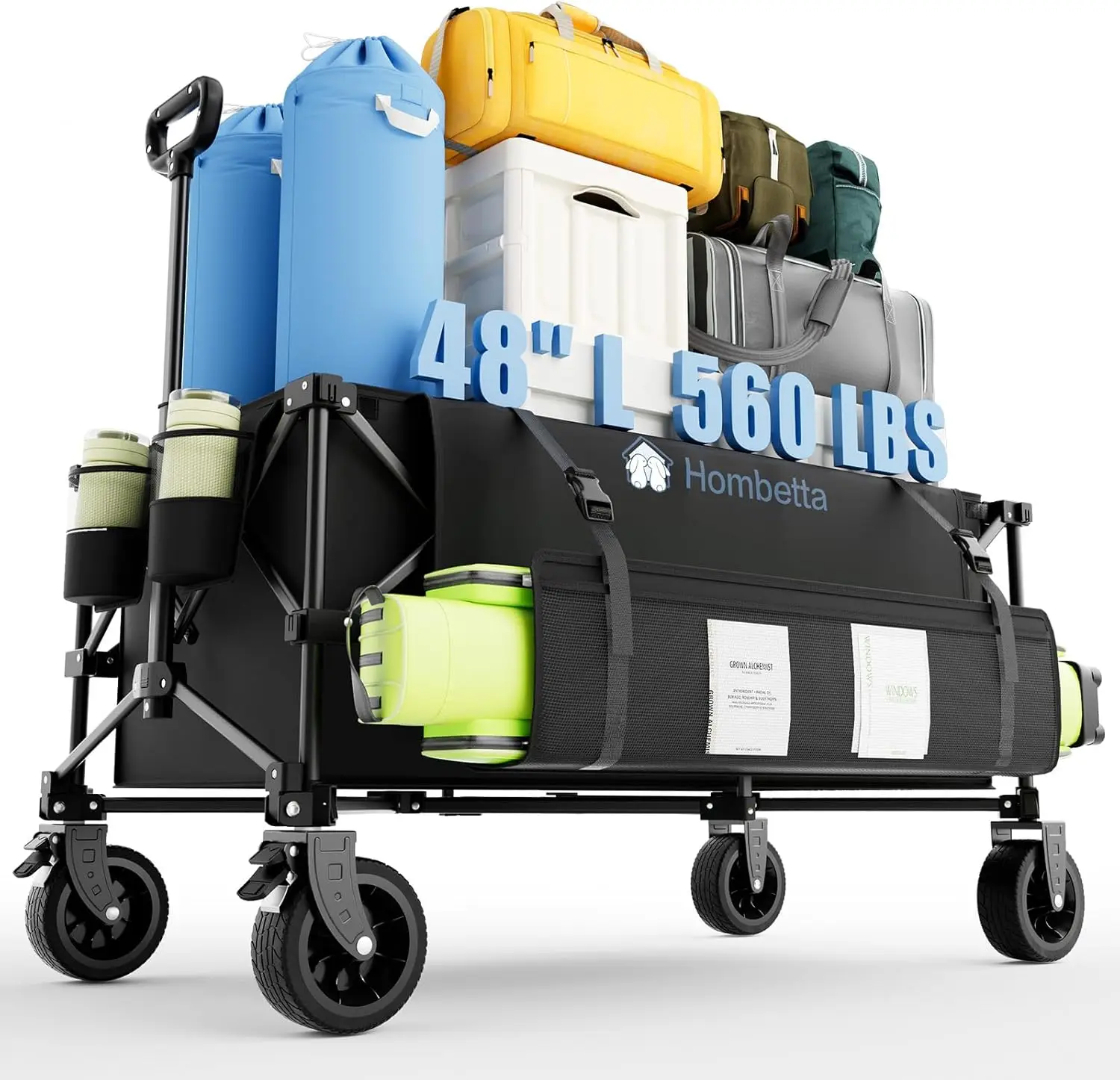 

Large Folding Wagon Cart, 560LBS Capacity, All-Terrain Wheels with Brakes, Foldable for Camping Beach Travel