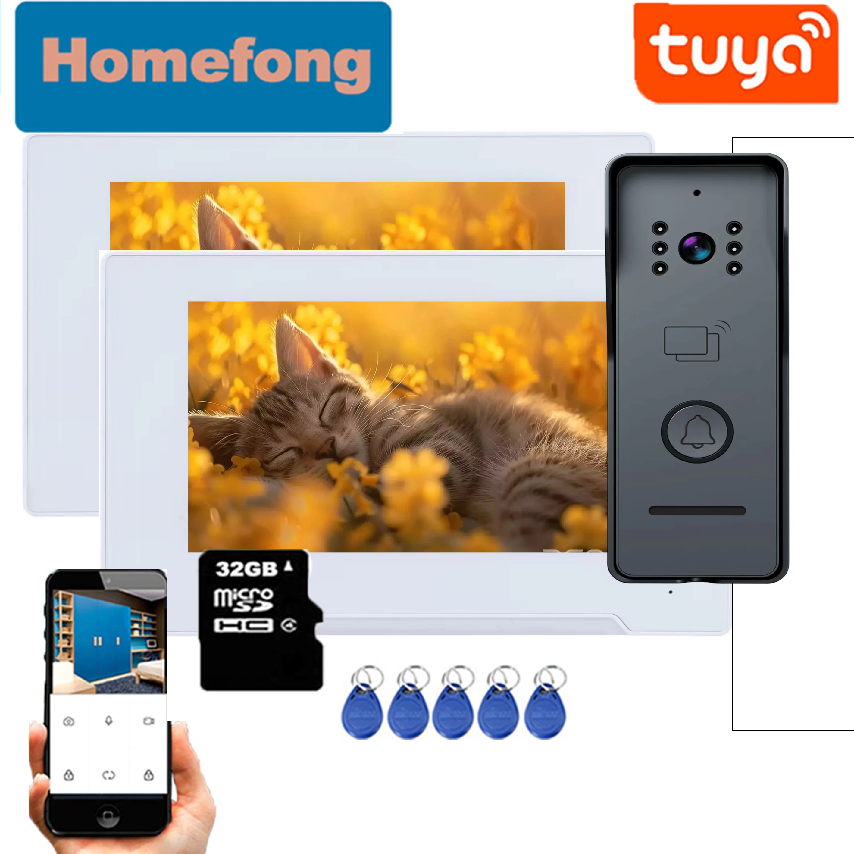 Homefong wIFI Video Intercom 1080P Smart Video Door Phone Doorbell Home RFID Unlock 2 Way Audio Tuya App Motion Detection Record