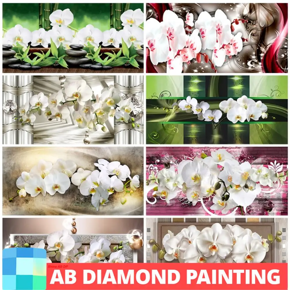 AB Northern Lights 5D Diamond Painting Orchid Butterfly Flowers Full Embroidery DIY Mosaic Art Picture Home Decor Handicrafts