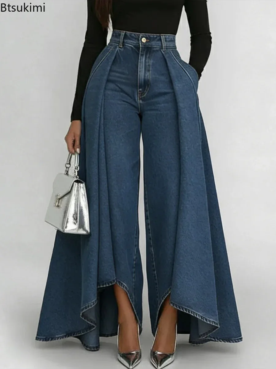 

New Women's High Waist Casual Wide Leg Jeans Overlay Flare Denim Pants with Pockets High Street Elegant Fashionable Baggy Jeans