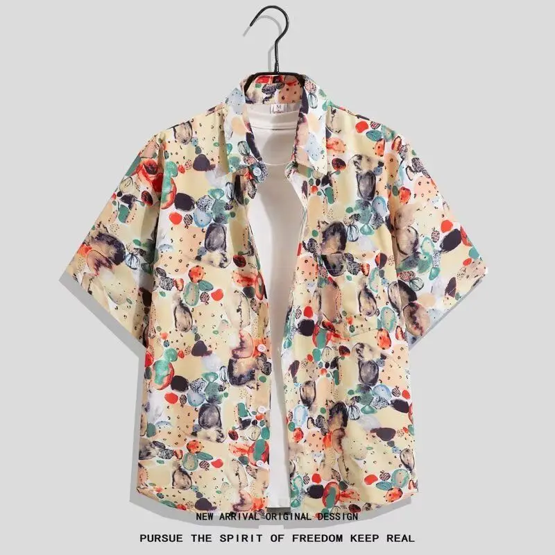 

Retro Hong Kong Style Floral Shirt Loose Short Sleeve Women's Fashionable Hawaiian Design Casual Shirt Youth Popular Polyeste...