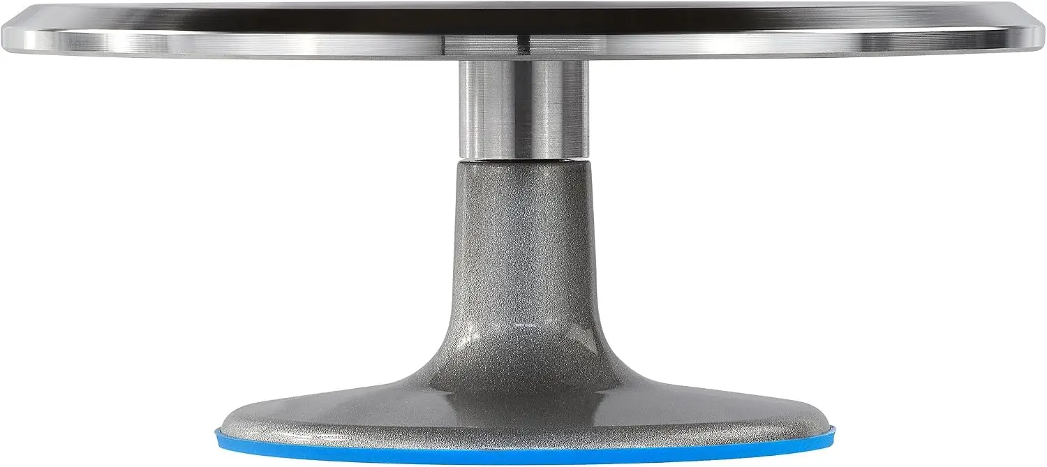 12-Inch Round Rotating Cake Decorating Stand, White Cake Turntable with Aluminum Base