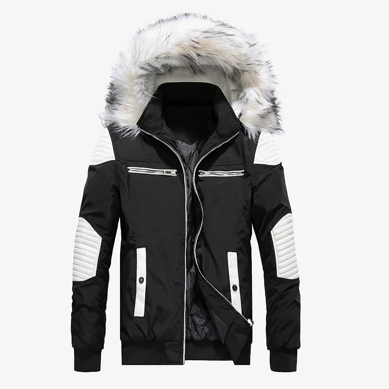 

Thick Male Warm Overcoat Fur Collar Parka Hooded Down Jackets Outerwear Wool Liner Coat Winter New Men Warm Cotton Jacket Coats
