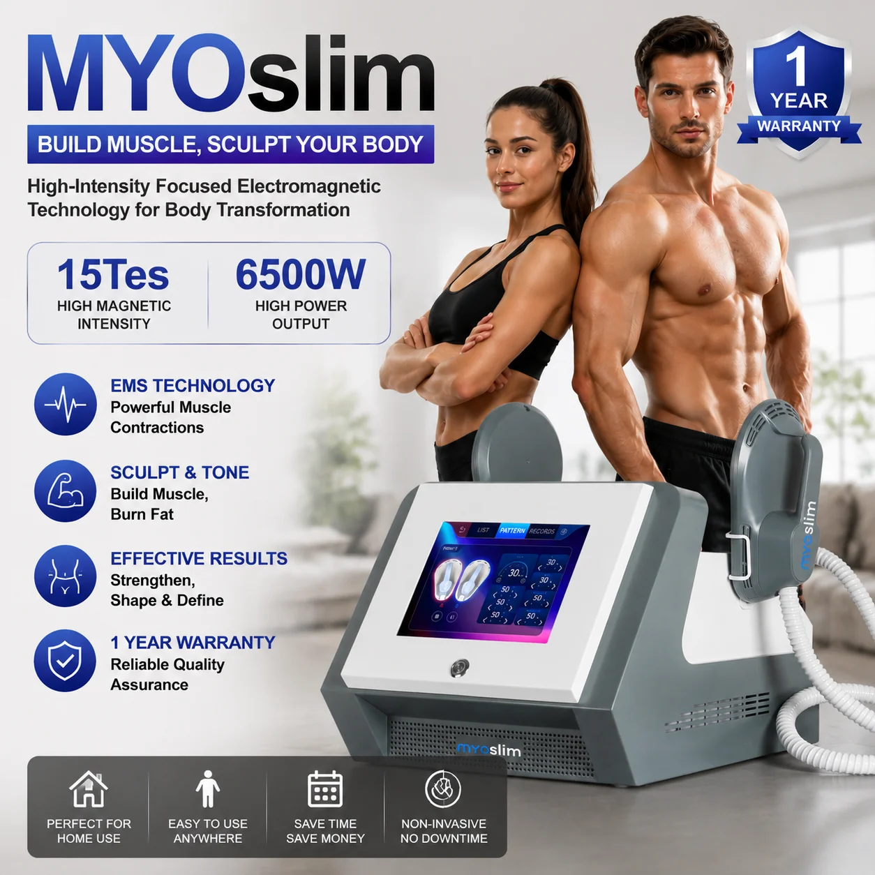 Body Shaping Machine Muscle Exercise Slimming Beauty Equipment for Home Use Personal Fitness Home Gym Exercise MYOslim 6500W 15T