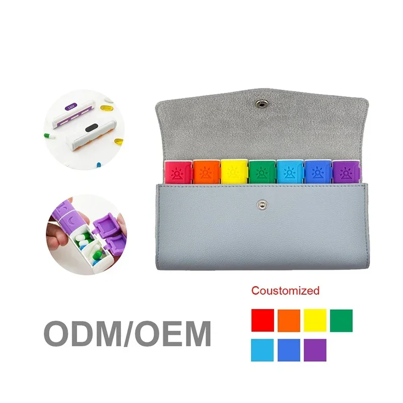 Custom Weekly Medicine 7-Day 28 Grid Rainbow Pill Case PP/Abs Travel Weekly Pill Box Plastic Tablet Box  fast shipping