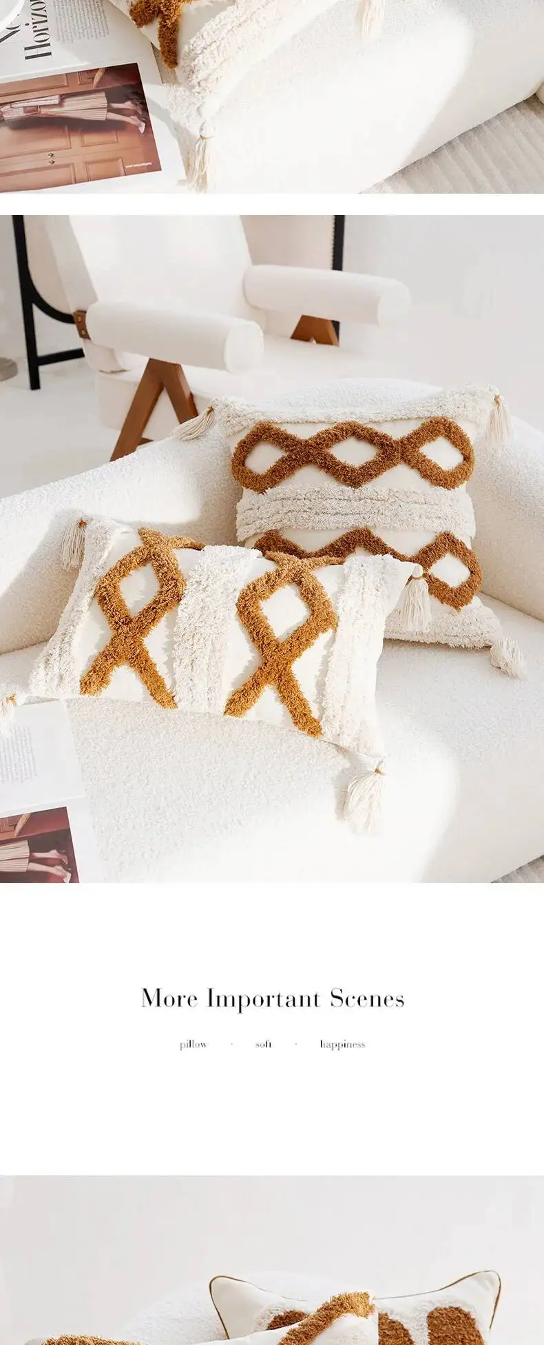 Boho Orange Gewebte Getuftete Dekorative Kissenbezüge Moderne Bohemian Quadratische Kissenhüllen für Sofa Schlafzimmer Wohnzimmer – Detail 6