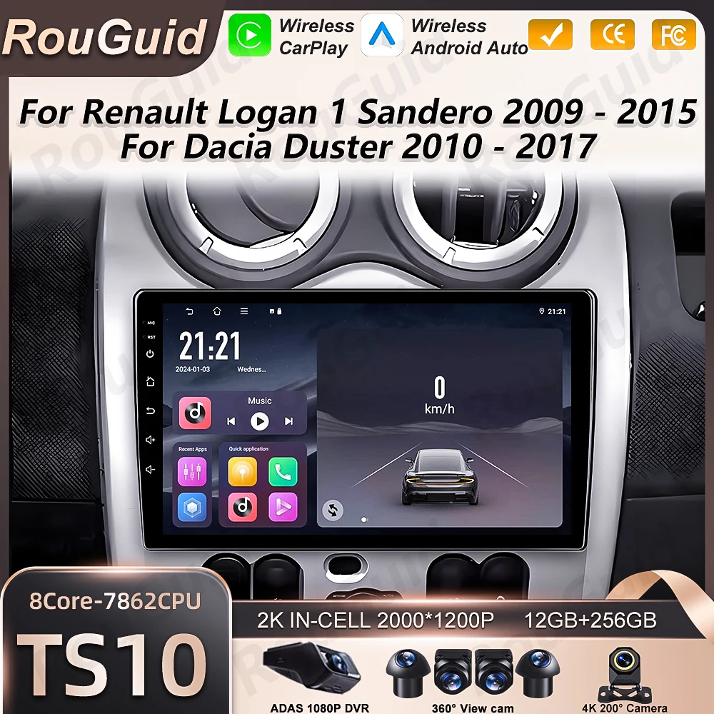 Android Auto Carplay For Renault Logan 1 Sandero 2009 2010 2011 - 2017 Largus Dacia Duster Car Radio Multimedia Player GPS DSP