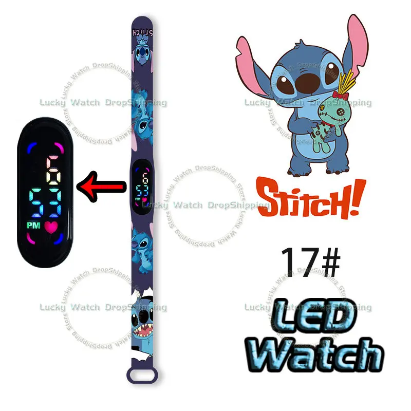 Stitch-reloj deportivo electrónico para niños, cronógrafo de dibujos animados, figura de acción, Anime, LED, táctil, resistente al agua, regalo de