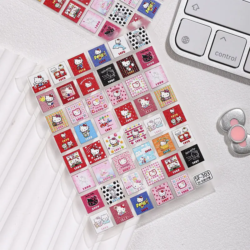 

Hot Style Cute Diy Sanrio Hello Kitty Square Background Sticker 6d Embossed Three-dimensional Cartoon Mobile Phone Case Sticker