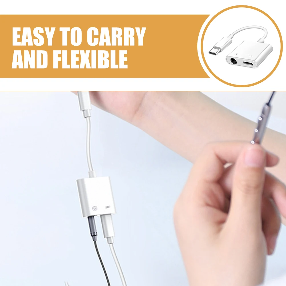 

Type C Adapter White PVC Headphone Converter USB to 3.5mm Charging Durable Portable Data Cable Audio Cable High Resolution Sound