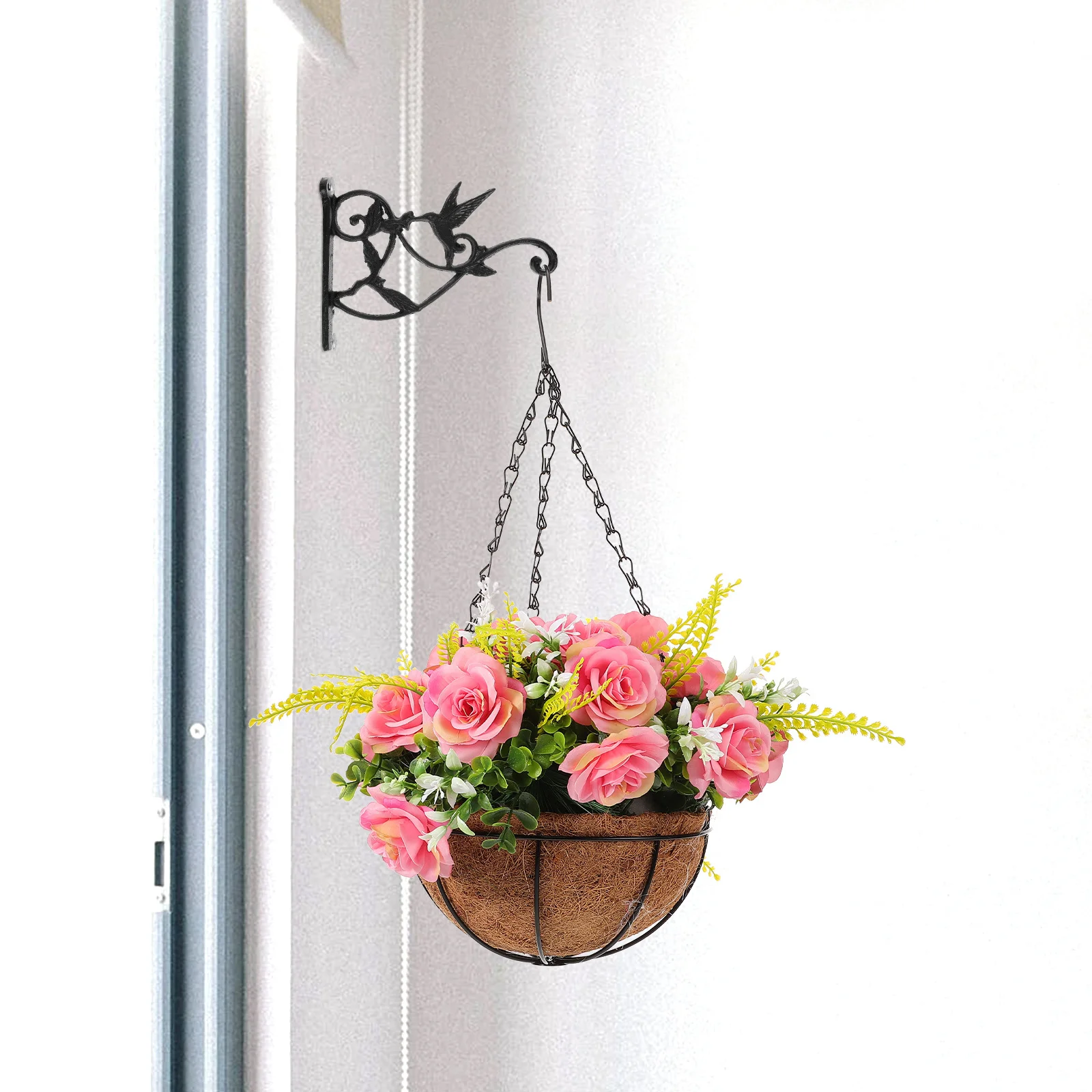 

Coconut Fiber Hanging Flower Basket Artificial Faux Flowers For Indoor Outdoor Garden Wall Mounted Planter Yard Decor