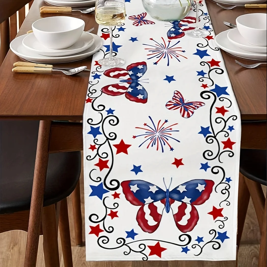 1pc Independent Day Memorial Star Butterfly Decorative Tablecloth - For Independence Day Celebration,for Dining Table Home Decor