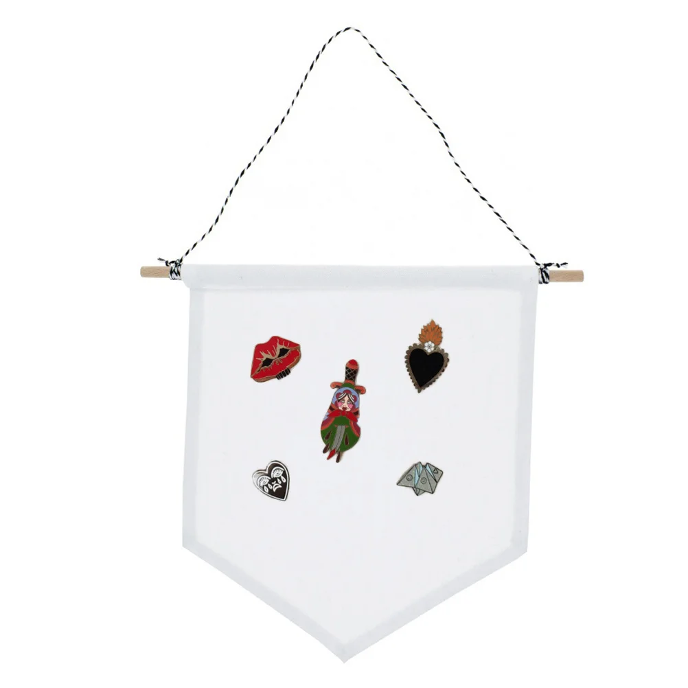 

M White Pin Display Canvas Pennant Banner Enamel Lapel Badge Flag Wall Hanging for Collection Display and DIY Art
