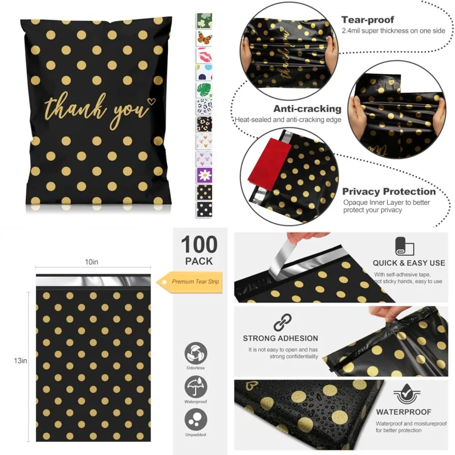 

Thank You Poly Mailer 10x13 100 Pack - Shipping Bags for Clothing, Strong Thick and Self Adhesive Shipping Envelopes - Cute Pac