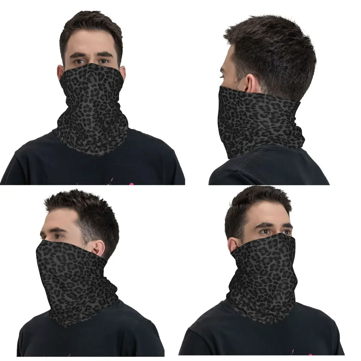 Masque bandana noir imprimé léopard pour adultes, écharpe coupe-vent, cou, masque imprimé, multi-usage, cyclisme, équitation, unisexe