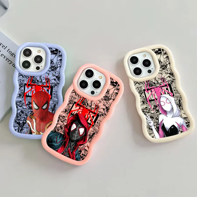 Funda de Teléfono con Diseño de Spiderman de Marvel Comics en Colores Pastel para iPhone 17, 16, 15, 14 Plus, 11 Pro Max, 13, 12 Air, 17E, 16E, con Diseño de Miles Morales y Gwen