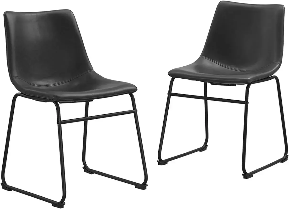 Douglas Urban Industrial Faux Leather Armless Dining Chairs, Set of 2, Black