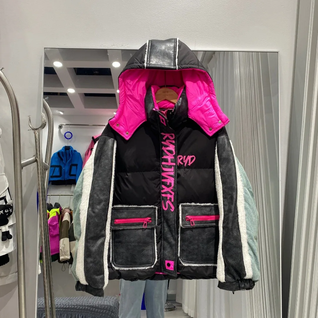 Designed Winter Down Jacket for Women Trendy Brand Thicken Warm Oversized Coat Puffer Jacket Patchwork Coats Hooded Streetwear