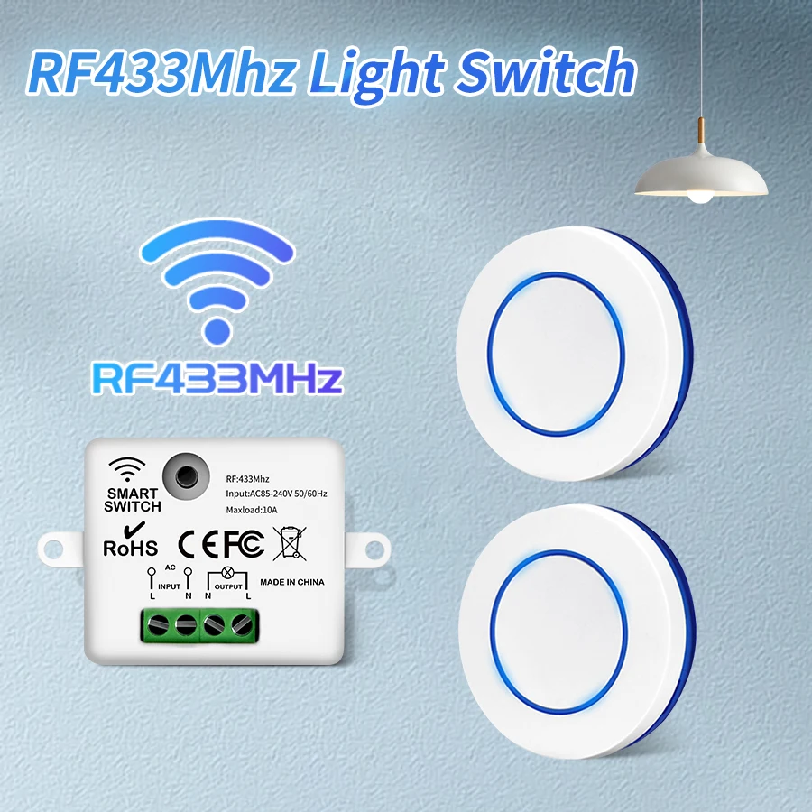 

RF433MHz Wireless Remote Control Light Switch 10A 220V 110V Relay Receiver Mini Round Button Wall Panel Switch for Home LED Lamp