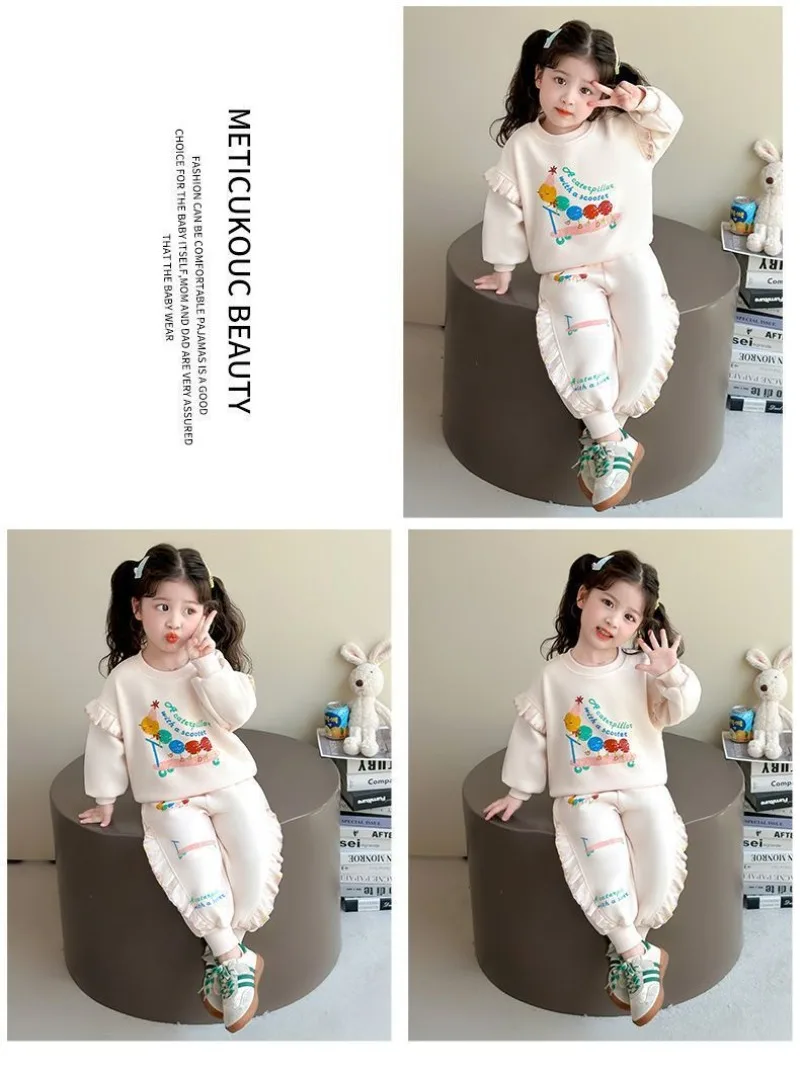 RAISE Herbst Kinder Mädchen 2-teiliges Kleidungsset 2-8 Jahre Mädchen Cartoon-Sweatshirts Anzüge 2026 Lose Lässige Hosen mit Elastischem Bund Outfit – Detail 8