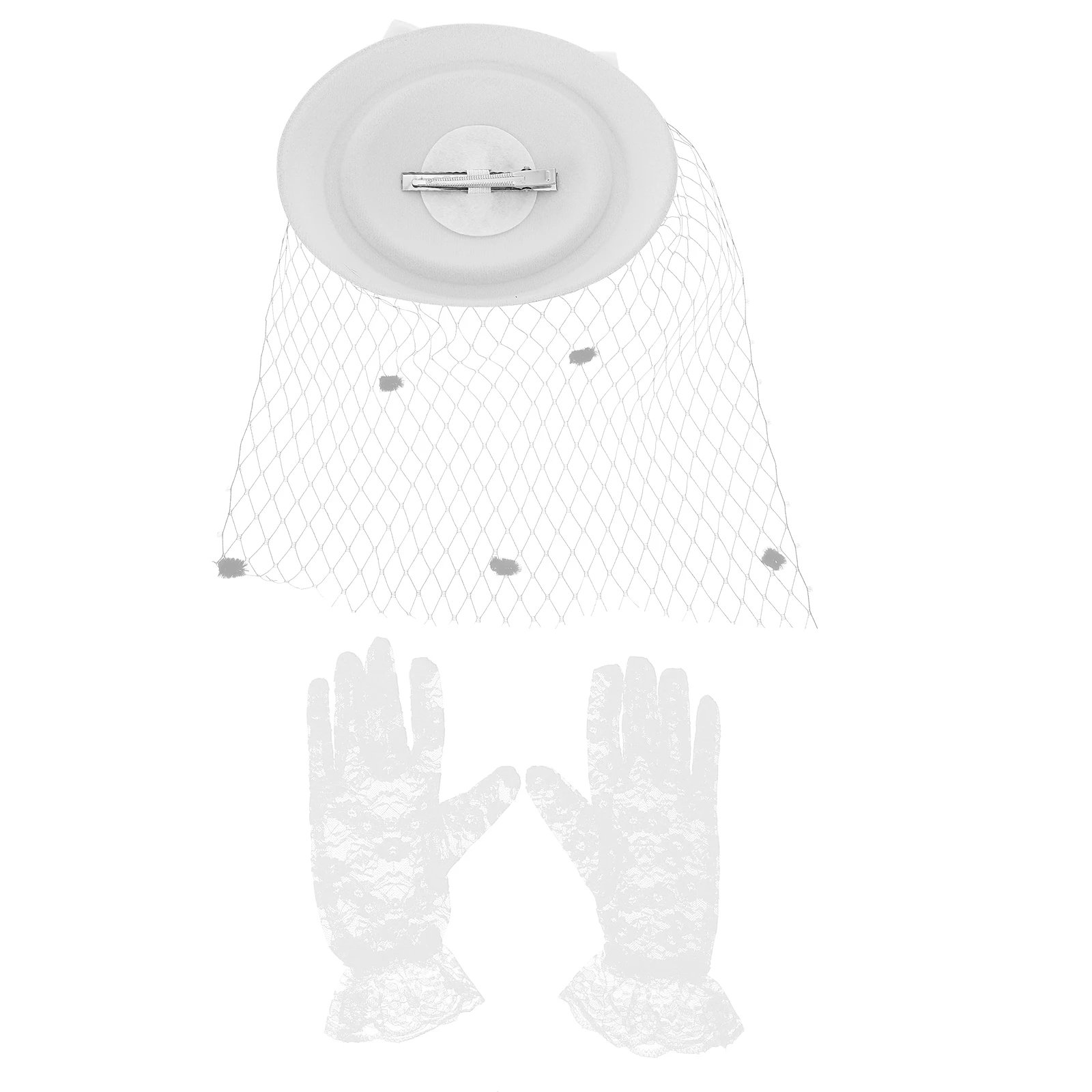 1 مجموعة ريترو ستايل حفلة الحجاب قبعة مع قفازات من الدانتيل مجموعة النساء أغطية الرأس الأنيقة وإكسسوارات اليد للتصوير الفوتوغرافي حفلة تنكرية الكرة #1