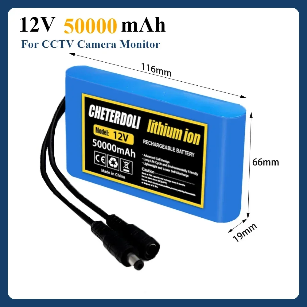 high-quality 3S2P 12V 50000mah 18650 Lithium Ion Battery +charger, for Rechargeable CCTV,Camera Monitor Replacement Battery