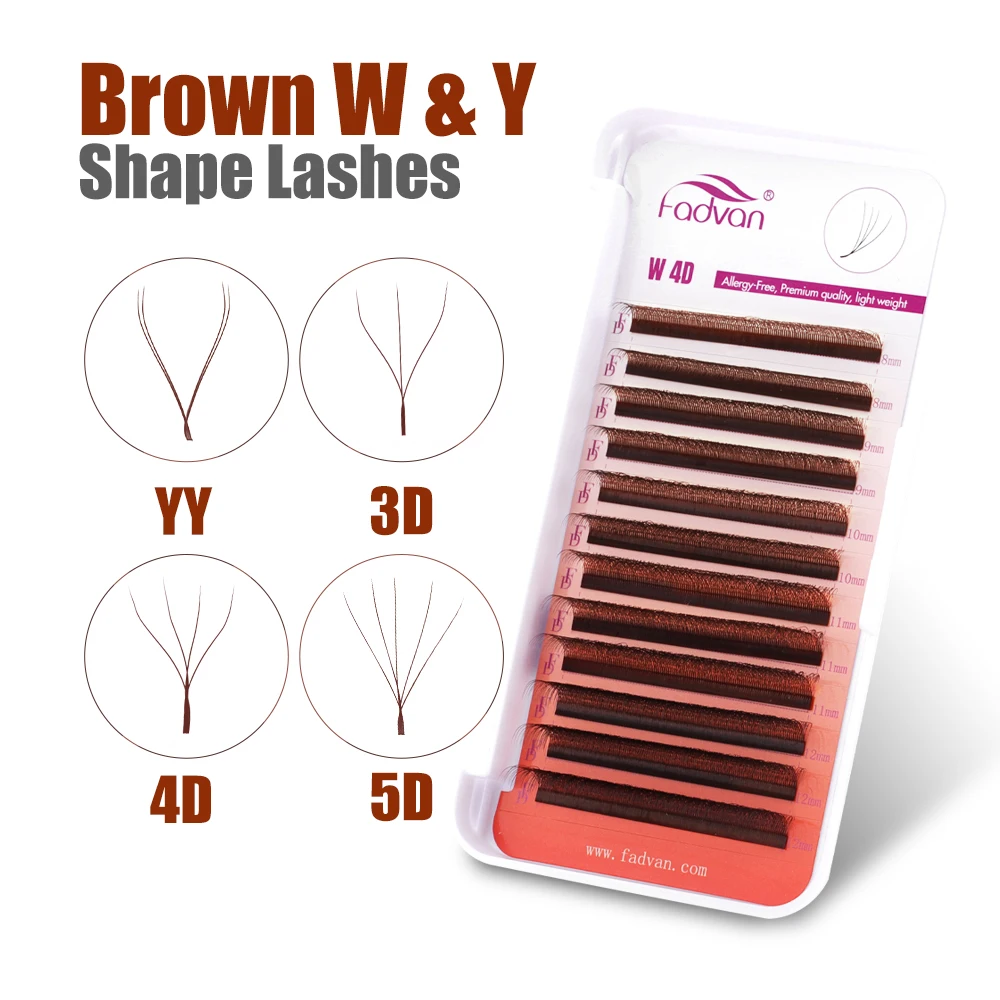 FADVAN Brown YY/3D/4D/5D M/D Curl Mixed Length Eyelash W Shape Natural Premade Volume Lashes Brazilian Extension Lash