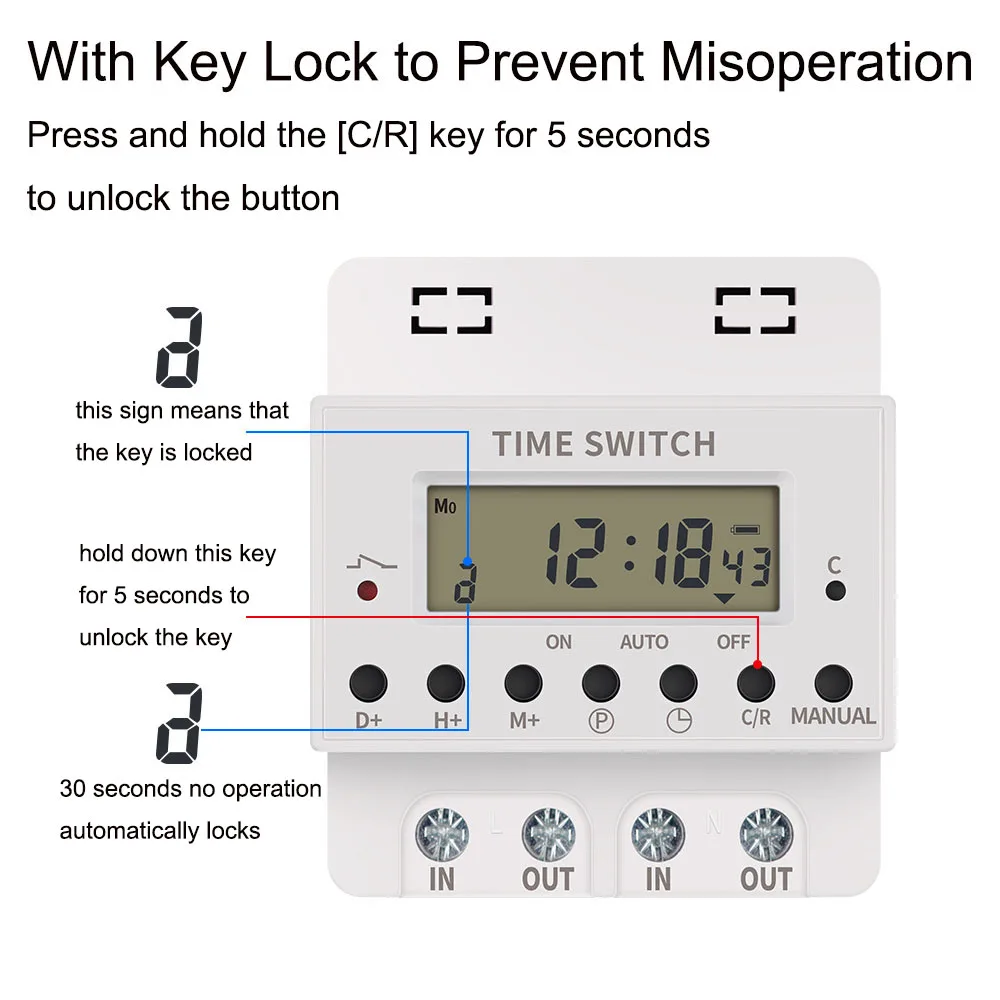 220V Timing Switch Time Controller Programmable Time Controller Switch Relay LCD Display 28 Groups Number Setting Timing Switch
