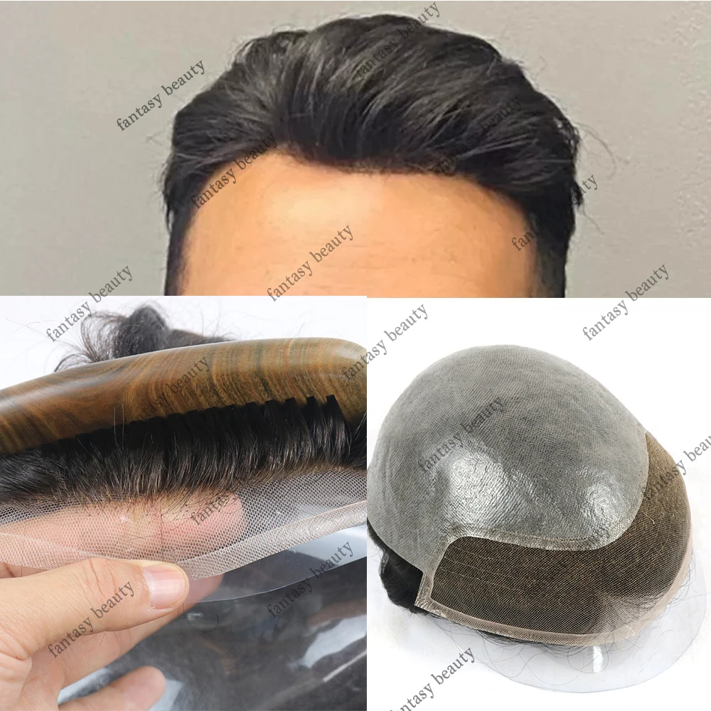 Durable Bio Swiss Lace Front & PU Base Men Toupee Indian Human Hair  Capillary Prothesis Hair Systems Replacement Natural Hair