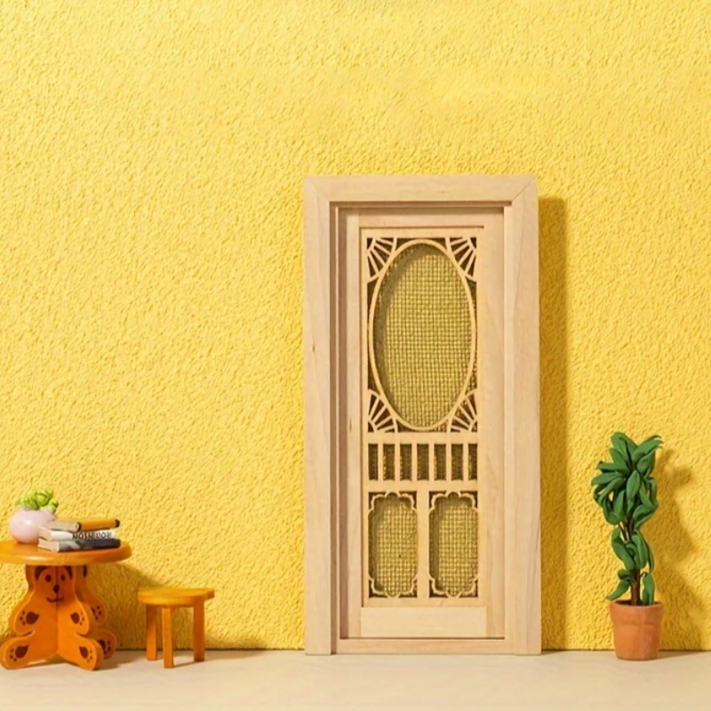 1 قطعة 1:12 مقياس دمية مصغرة باب خشبي باب الشاشة مع تصميم جوفاء مثالية لأبواب الديكور نموذج المشهد الهواة