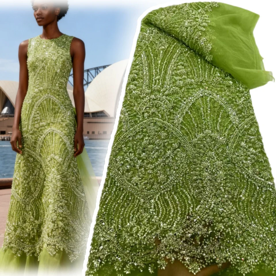 

Роскошная африканская кружевная ткань с ручным бисером, 2026, высококачественная нигерийская тюль с блестками, кружевная ткань, свадебное платье, 5 ярдов, 1898